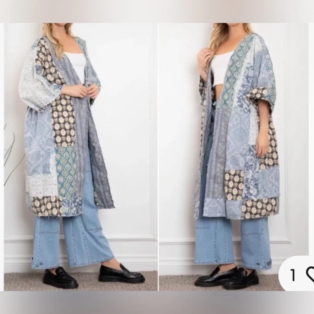 NWT Blue Velvet Floral Patchwork Duster Sz S/M - Picture 3 of 3